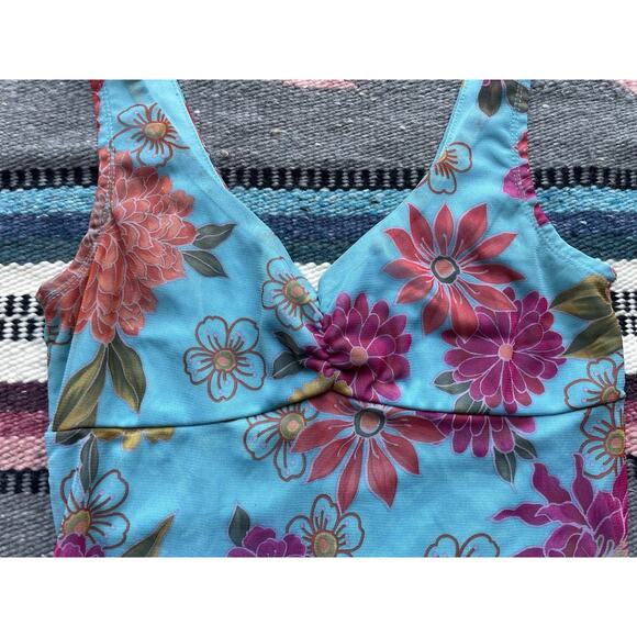 Y2K Vintage California Concepts Tropical Floral Aqua Midi Dress Ruffle Hem Sz S - Picture 5 of 15